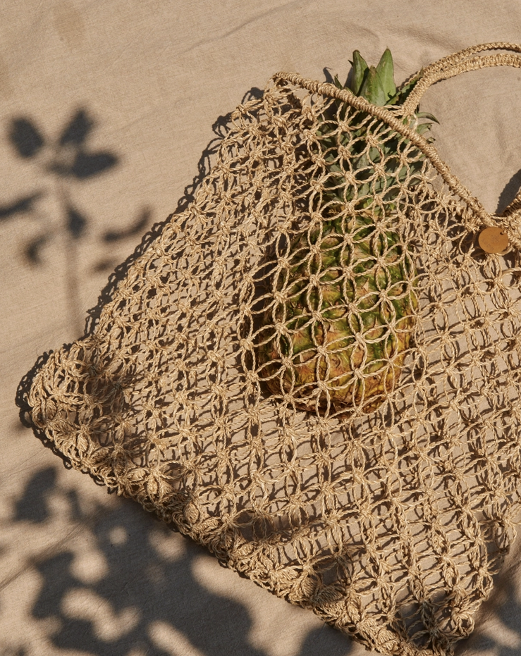 Kubo Isla Macramé Abaca Market Tote Bag